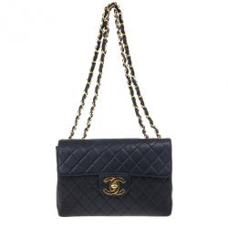 Pre Owned Chanel Navy Lambskin Classic Maxi Flap Bag