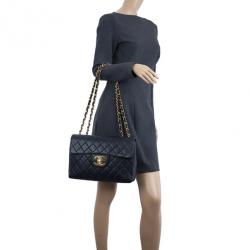 Pre Owned Chanel Navy Lambskin Classic Maxi Flap Bag