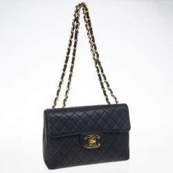 Pre Owned Chanel Navy Lambskin Classic Maxi Flap Bag