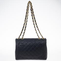 Pre Owned Chanel Navy Lambskin Classic Maxi Flap Bag