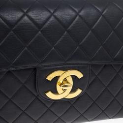 Pre Owned Chanel Navy Lambskin Classic Maxi Flap Bag