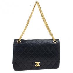 Pre Owned Chanel Vintage Black Medium Lambskin Flap Bag