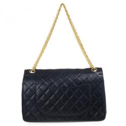 Pre Owned Chanel Vintage Black Medium Lambskin Flap Bag