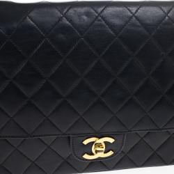 Pre Owned Chanel Vintage Black Medium Lambskin Flap Bag