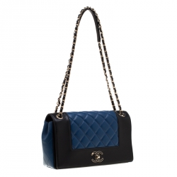 مملوكة مسبقًا Chanel Black/Blue Quilted Leather Classic Mademoiselle Vintage Flap Bag