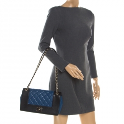 مملوكة مسبقًا Chanel Black/Blue Quilted Leather Classic Mademoiselle Vintage Flap Bag