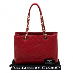 مملوكة مسبقًا Chanel Red Quilted Caviar Leather Grand Shopper Tote