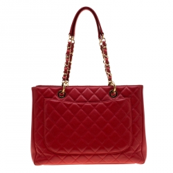 مملوكة مسبقًا Chanel Red Quilted Caviar Leather Grand Shopper Tote