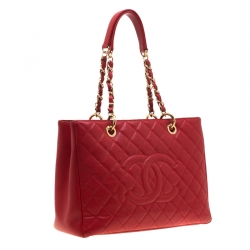 مملوكة مسبقًا Chanel Red Quilted Caviar Leather Grand Shopper Tote