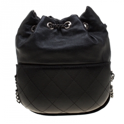 Pre Owned Chanel Black Quilted Leather Small Gabrielle Bucket Bag