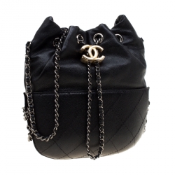 Pre Owned Chanel Black Quilted Leather Small Gabrielle Bucket Bag