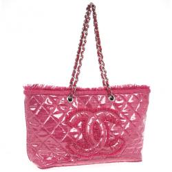 Pre Owned Chanel Fuchsia Tweed and Quilted Vinyl CC Logo Tote Bag