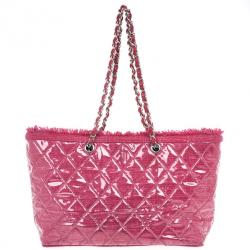 Pre Owned Chanel Fuchsia Tweed and Quilted Vinyl CC Logo Tote Bag