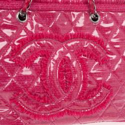 Pre Owned Chanel Fuchsia Tweed and Quilted Vinyl CC Logo Tote Bag