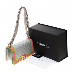 Pre Owned Chanel Tri Color Nylon and Leather Medium Limited Edition Boy Fluo Flap Shoulder Bag