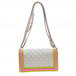 Pre Owned Chanel Tri Color Nylon and Leather Medium Limited Edition Boy Fluo Flap Shoulder Bag