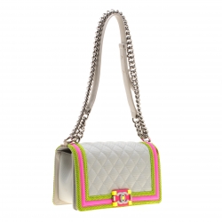 Pre Owned Chanel Tri Color Nylon and Leather Medium Limited Edition Boy Fluo Flap Shoulder Bag