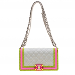Pre Owned Chanel Tri Color Nylon and Leather Medium Limited Edition Boy Fluo Flap Shoulder Bag
