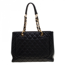 مملوكة مسبقًا Chanel Black Quilted Caviar Leather Grand Shopper Tote