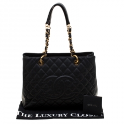 مملوكة مسبقًا Chanel Black Quilted Caviar Leather Grand Shopper Tote