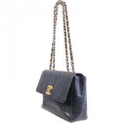Pre Owned Chanel Navy Blue Caviar Leather Vintage Flap Bag