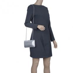 Pre Owned Chanel Silver Lambskin Small Chain Around Clutch