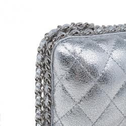 Pre Owned Chanel Silver Lambskin Small Chain Around Clutch