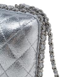 Pre Owned Chanel Silver Lambskin Small Chain Around Clutch