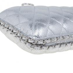 Pre Owned Chanel Silver Lambskin Small Chain Around Clutch