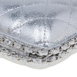 Pre Owned Chanel Silver Lambskin Small Chain Around Clutch
