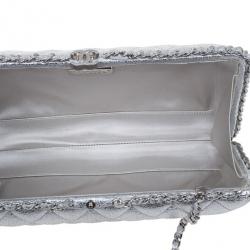 Pre Owned Chanel Silver Lambskin Small Chain Around Clutch