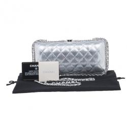 Pre Owned Chanel Silver Lambskin Small Chain Around Clutch