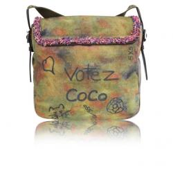 Pre Owned Chanel Multicolor Khaki Canvas Peace & Love' Shoulder Bag