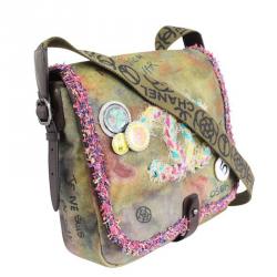 Pre Owned Chanel Multicolor Khaki Canvas Peace & Love' Shoulder Bag