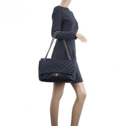 Pre Owned Chanel Black Caviar Jumbo Classic Flap Bag