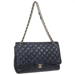 Pre Owned Chanel Black Caviar Jumbo Classic Flap Bag