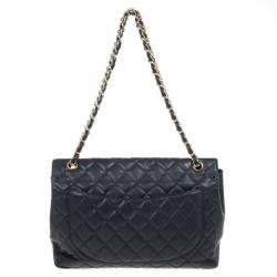 Pre Owned Chanel Black Caviar Jumbo Classic Flap Bag