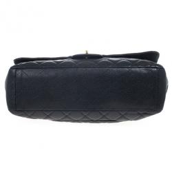 Pre Owned Chanel Black Caviar Jumbo Classic Flap Bag