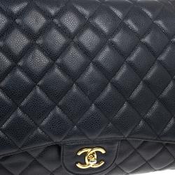 Pre Owned Chanel Black Caviar Jumbo Classic Flap Bag