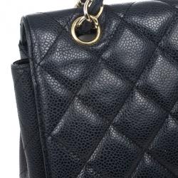 Pre Owned Chanel Black Caviar Jumbo Classic Flap Bag