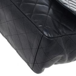 Pre Owned Chanel Black Caviar Jumbo Classic Flap Bag