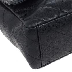 Pre Owned Chanel Black Caviar Jumbo Classic Flap Bag