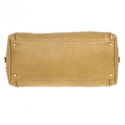 Pre Owned Chanel Luxe Ligne Beige Leather Chain Trim Large Bowler Boston Duffle Bag