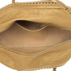 Pre Owned Chanel Luxe Ligne Beige Leather Chain Trim Large Bowler Boston Duffle Bag