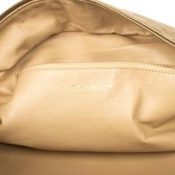 Pre Owned Chanel Luxe Ligne Beige Leather Chain Trim Large Bowler Boston Duffle Bag