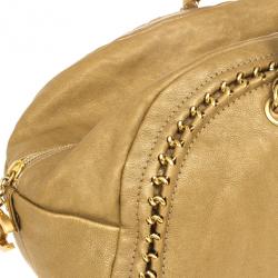 Pre Owned Chanel Luxe Ligne Beige Leather Chain Trim Large Bowler Boston Duffle Bag