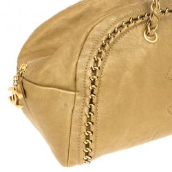 Pre Owned Chanel Luxe Ligne Beige Leather Chain Trim Large Bowler Boston Duffle Bag