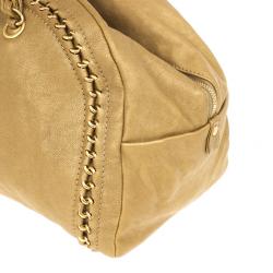 Pre Owned Chanel Luxe Ligne Beige Leather Chain Trim Large Bowler Boston Duffle Bag