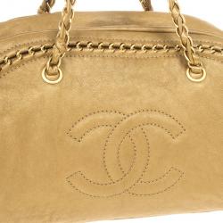 Pre Owned Chanel Luxe Ligne Beige Leather Chain Trim Large Bowler Boston Duffle Bag