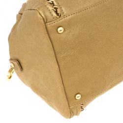 Pre Owned Chanel Luxe Ligne Beige Leather Chain Trim Large Bowler Boston Duffle Bag